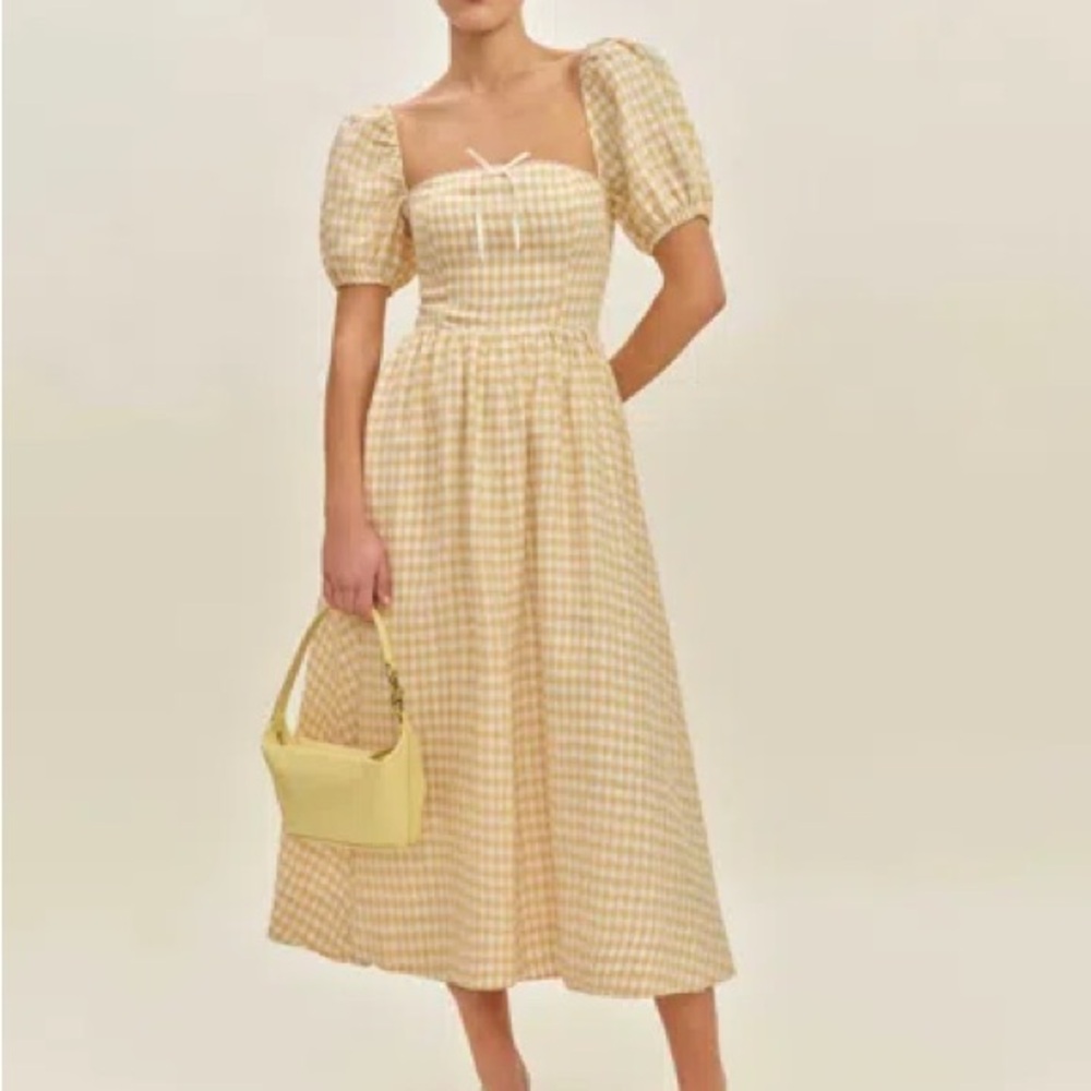 Reformation Marella Yellow Checkered Midi Dress Sz8